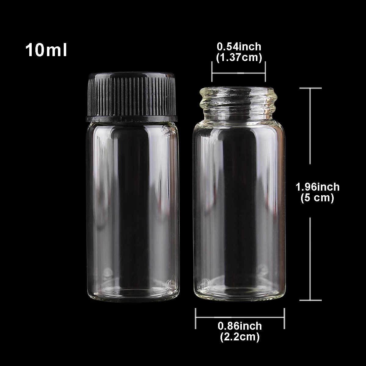 10pcs 10ml 22*50mm Clear Glass Bottles with Black Plastic Lids Spice Jars Empty Glass Jars for Art Craft