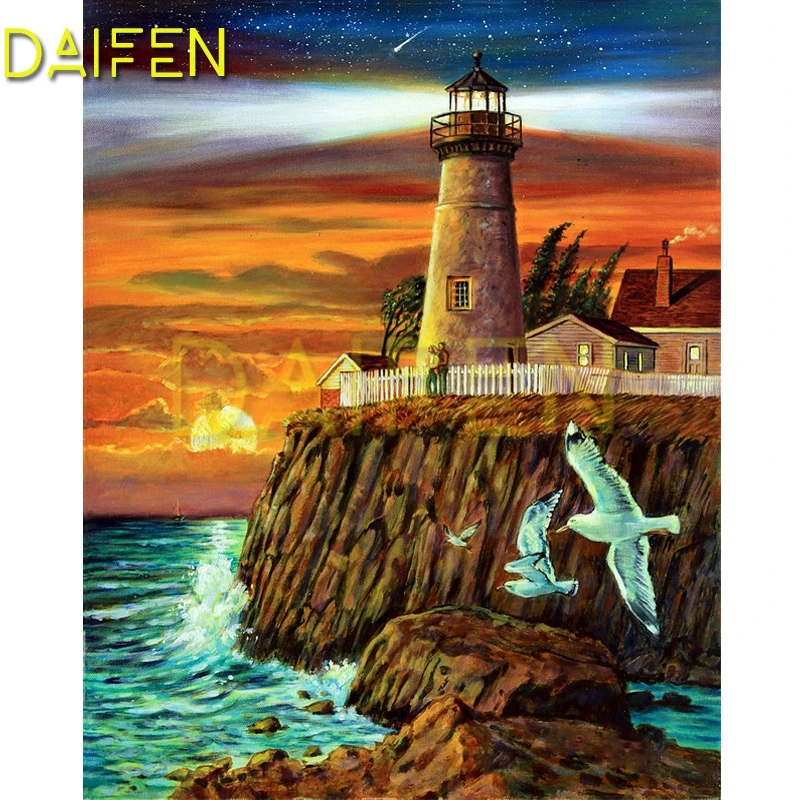 Full Square Diamond embroidery Lighthouse pigeon DIY Diamond painting Cross stitch Seagull Full Round Diamond mosaic Meteor sea