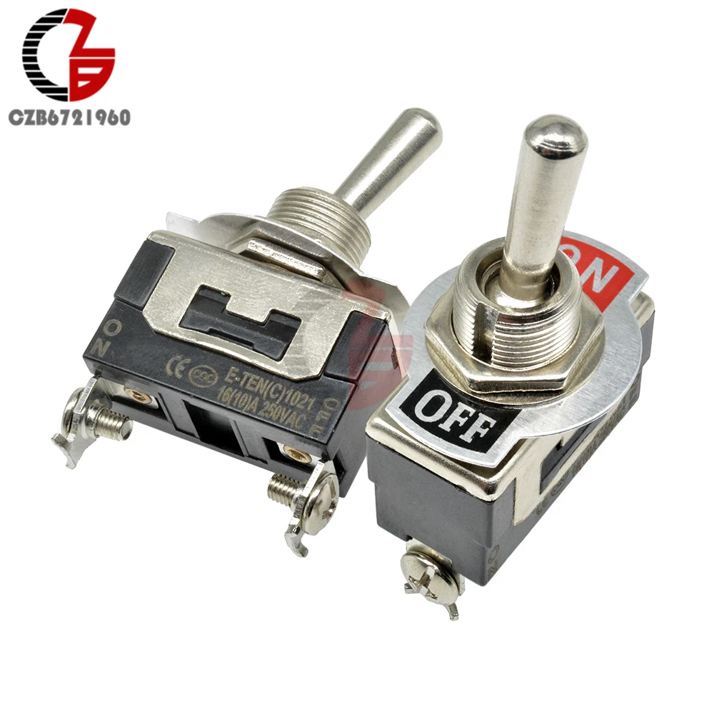 E-TEN(C) 1021 Toggle Switch 29*14.7MM Black 2Pin On-Off Switch Copper Contactor 10000 Times Lifespan 250V 16A for Car Speaker PC