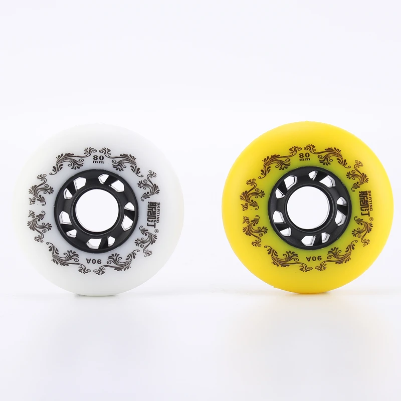 8pcs White/Yellow Inline Roller Skates Wheels 90A Freestyle Durable Tire 72mm 76mm 80mm Roller Skate Seba Replace Blading Wheel