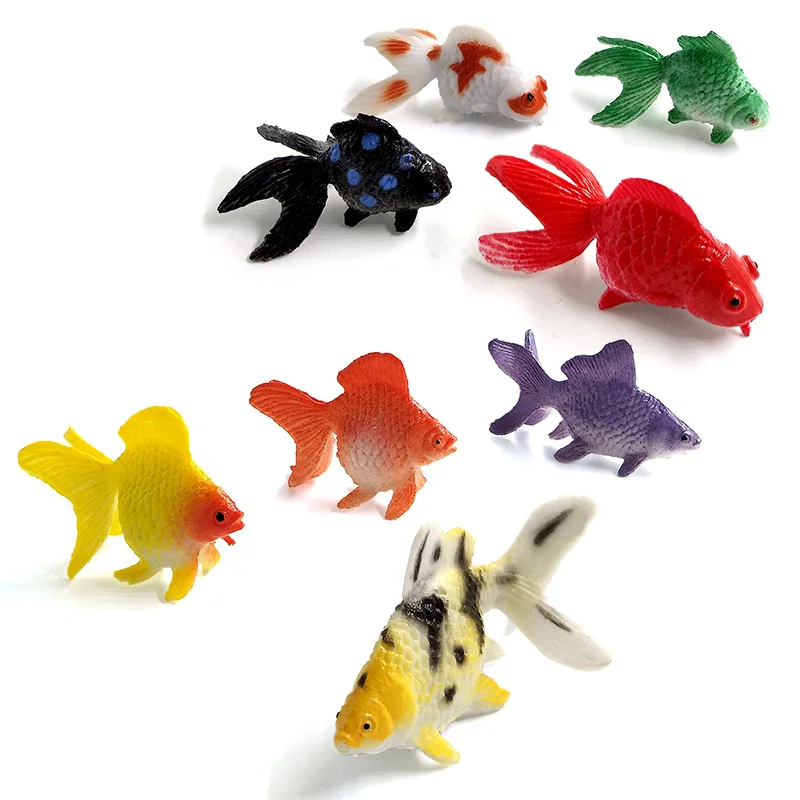 12Pcs Small Kawaii Ocean Fish Goldfish Animal Model Action Figure Diy Birthday Cake Decoration Set Toys Figurine Gift For Kids