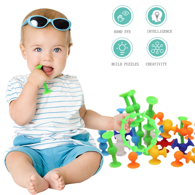 Soft Sucker Building Blocks Assembled Suction Cup Funny Silicone Block for Children Model Construction Toys Creative Gifts