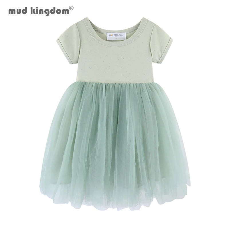 Mudkingdom Sparkly Girls Tutu Dress Short Sleeve Wedding Princess Party Dresses for Big Girl Tulle Clothes Children Summer