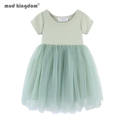 Mudkingdom Sparkly Girls Tutu Dress Short Sleeve Wedding Princess Party Dresses for Big Girl Tulle Clothes Children Summer