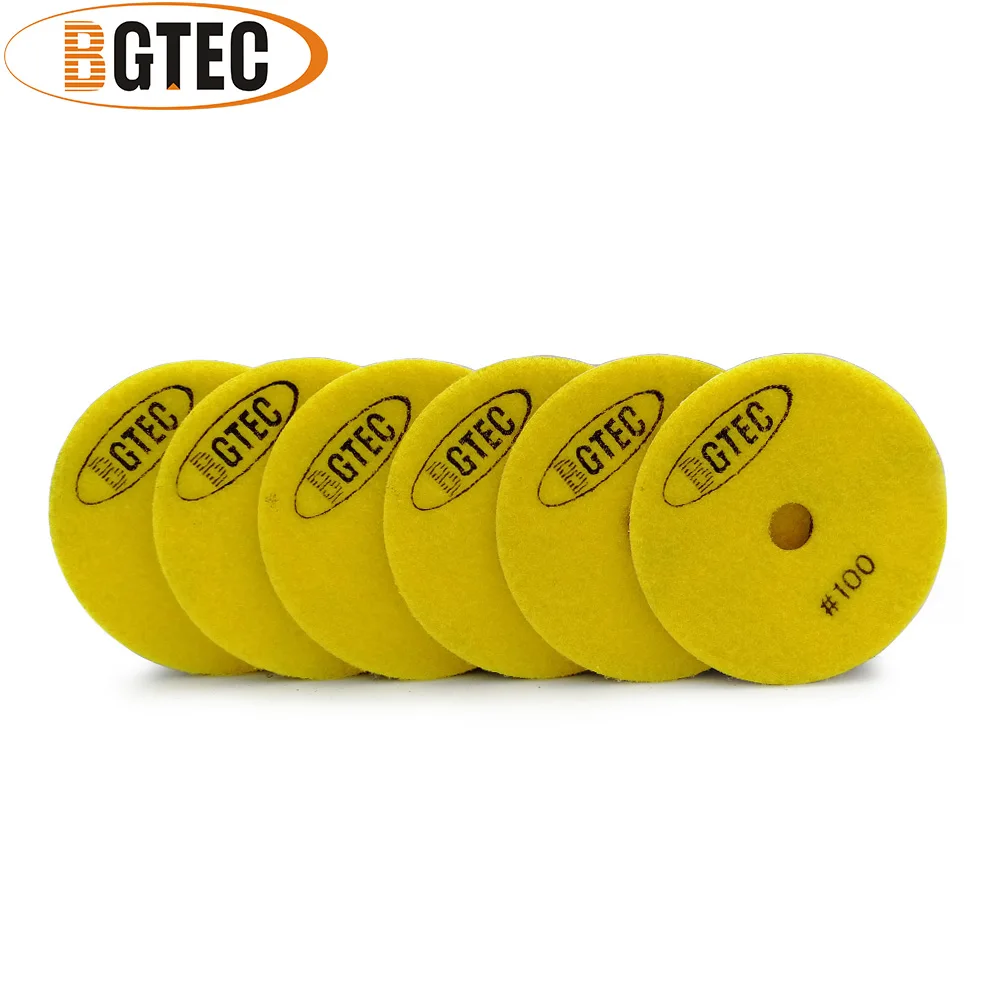 BGTEC 4 بوصة 6 قطعة #100 الرطب الماس مرنة ألواح التلميع 100 مللي متر الجرانيت والرخام والسيراميك قرص الطحن