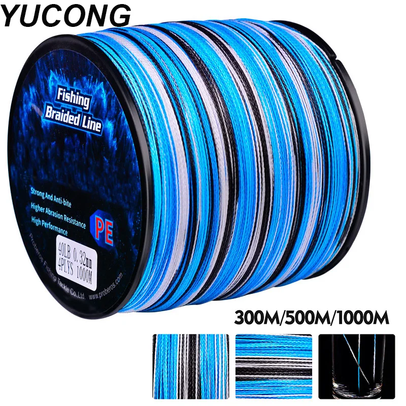 YUCONG Braided Fishing Rope 10-100LB Multifilament PE Fishing Line 8 Strands Strong Thread 300-500-1000m Wire Fishing Tackle