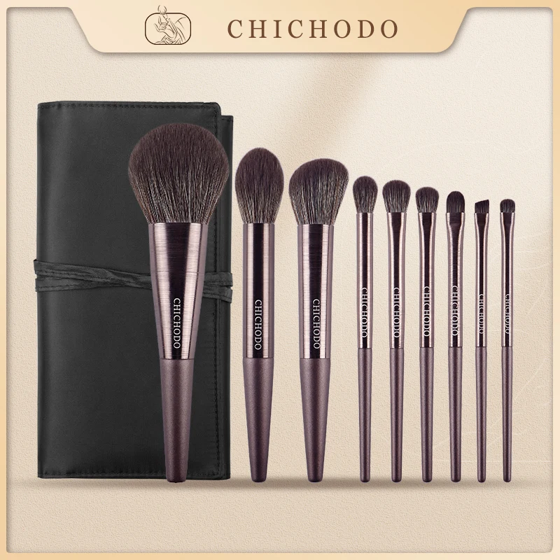 CHICHODO Mkeup Brush-Violet 9 szt. Profesjonalny zestaw pędzli do makijażu-puder rozświetlacz do brwi cienie do powiek-długopisy-narzędzia do makijażu dla początkujących