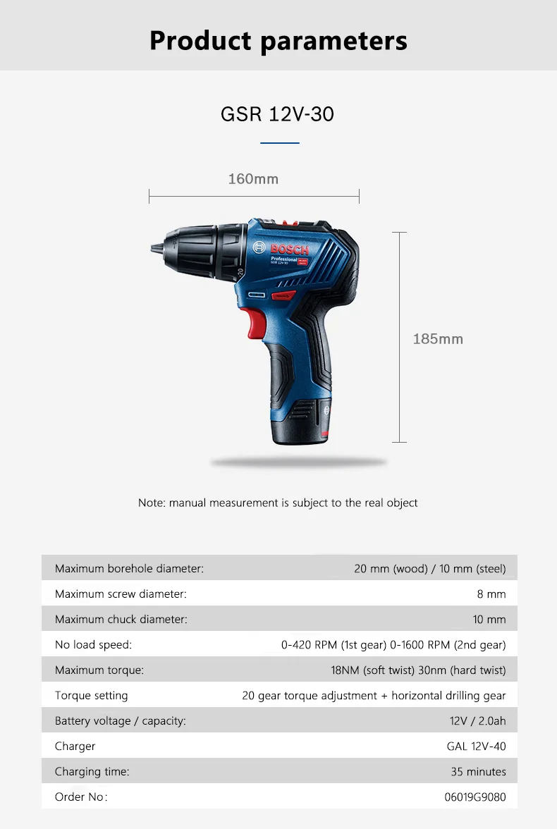 Bosch GSR12V-30 12V Electric Drill Cordless Screwdriver Driver Lithium Battery Drills Wireless Drilliing Tool Brushless motor