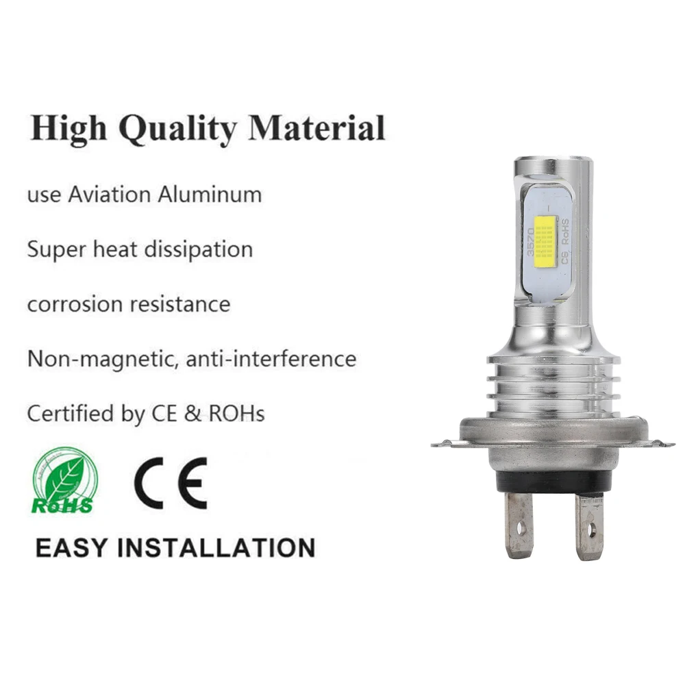 Phare de voiture et moto H4 H7 H11 universel 6500K 3000K 12000K, ampoule LED 3570 sans fil, installation directe, 2 pièces