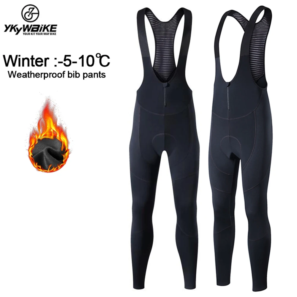 Ykywbike Herren Winter Thermo Fleece Radfahren Trägerhose Mountainbike Ykk Reißverschluss Radhose Pro Team Gel Gepolsterte MTB Lange Hose – Detail 6