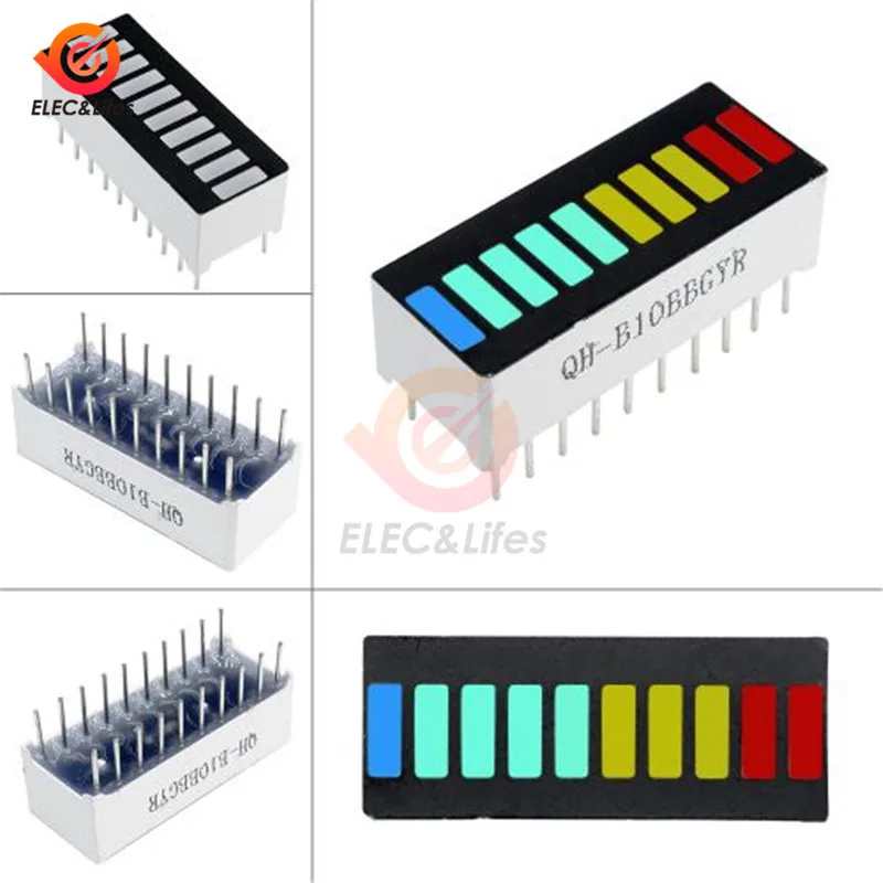 

10Pcs 10 Segments 4 Colors LED Display Module Red Yellow Green Blue LED Bar Graph Display Battery Power Level Indicator Display