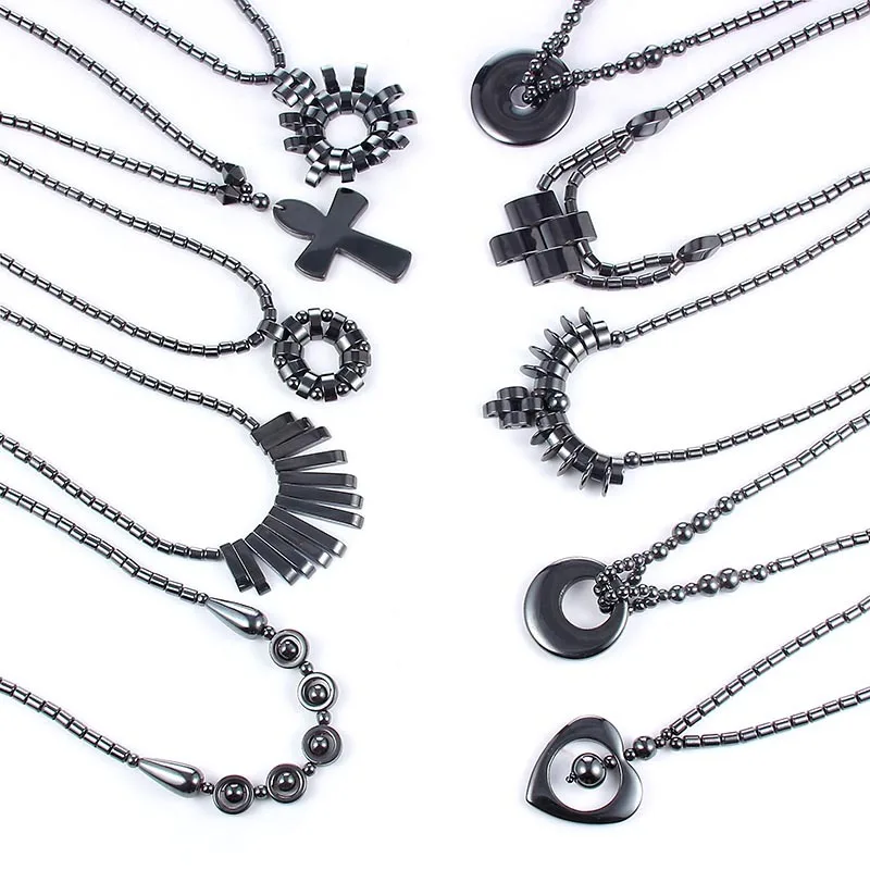 New Natural Stone Hematite Heart Pendant Necklaces for Woman Men Personality Magnetic Bead Necklace Fashion  Fine Jewelry