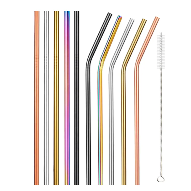 

10Pcs 10 Colors Mixed Reusable Metal Straws with Brush Set 304 Stainless Steel Drinking Straws for Party Drinking Bar Drinkware