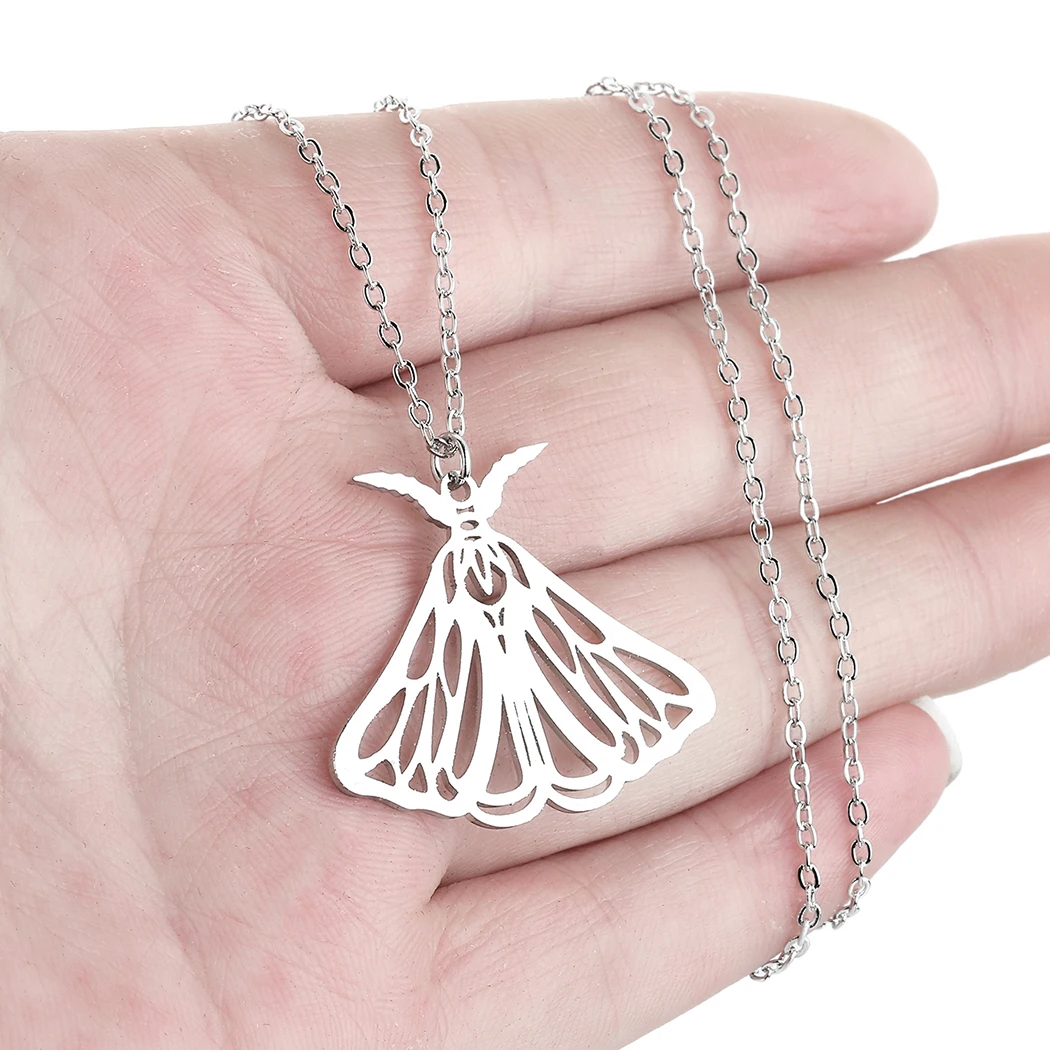 CHENGXUN Insect Luna Moth Pendant Necklace for Women Girls Stainless Steel Laser Cut Butterfly Charm Chain Party Female Jewelry