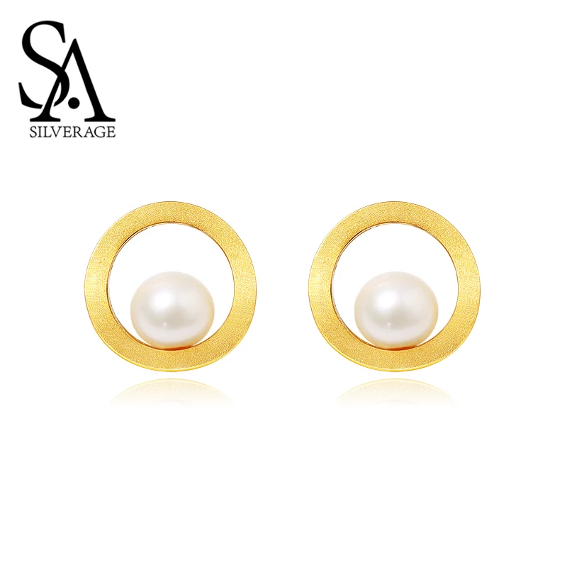 SA SILVERAGE 925 Sterling Silver K Gold Natural Freshwater Pearl Earrings Simple Retro Original Design Designer Earrings 2020