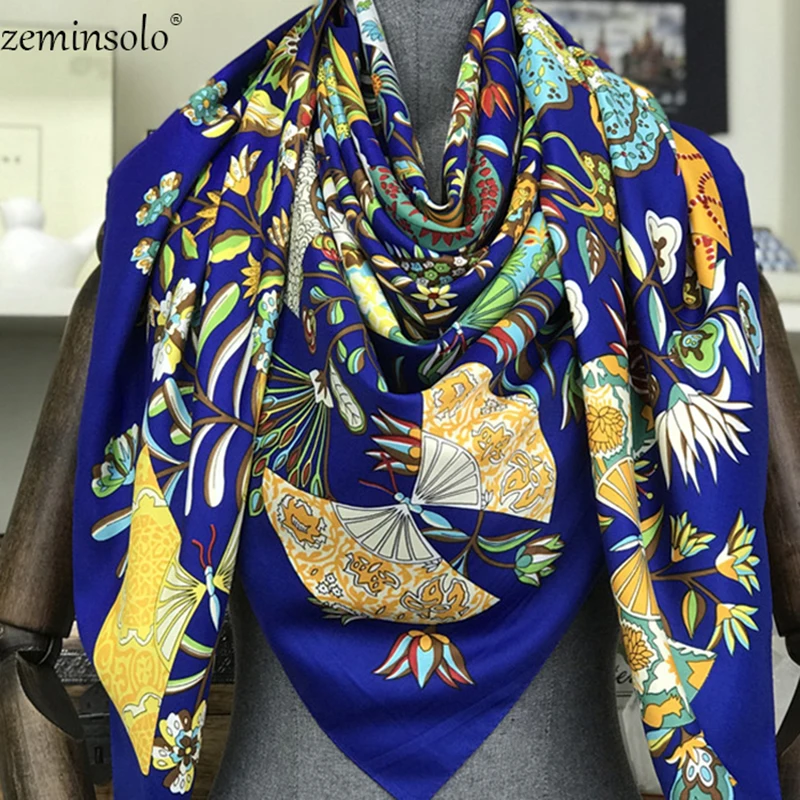 100% Silk Scarf Women Flowers Printed Foulard Square Scarves Luxury Brand Head Bandana Large Wraps Female Shawls Hijabs Scarves