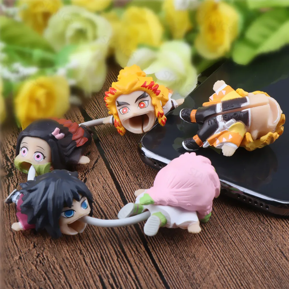 Anime Charger Protector Cable Demon Slayer Cable Organizer Cute Usb Cable Protector Cartoon Animal Organizador For iPhone