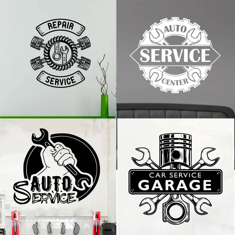 Car Repair Service Wall Vinyl Decals Wheel Auto Machine Vehicle Stickers Logo Garage Decor Removable Mural