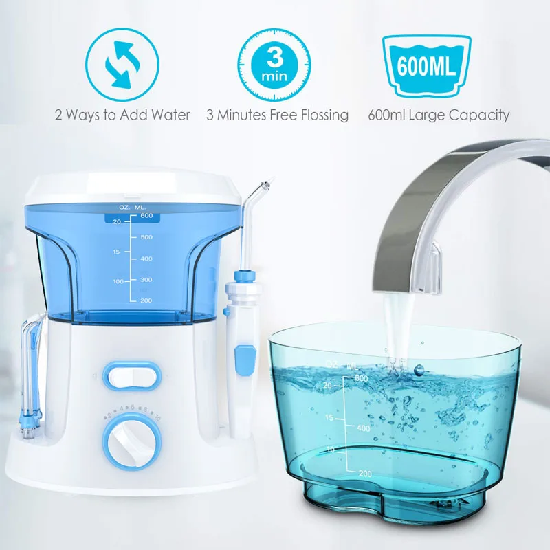 Nicefeel Water Flosser 600ml Oral Irrigator 7 Multifunctional Jet Tips Dental Water Flosser for Braces Care Teeth Cleaning