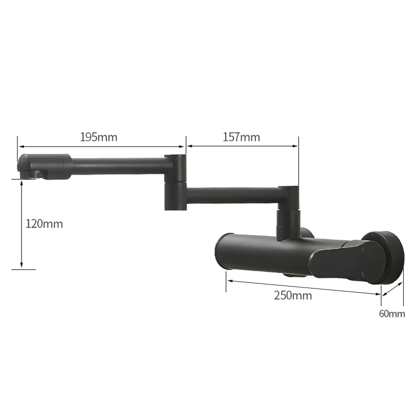 Hot Selling Brass Matte Black Wall Mounted Dual Hole Kitchen Sink Foldable Mixer Tap Rotatable Cold Hot Water Faucet B3433