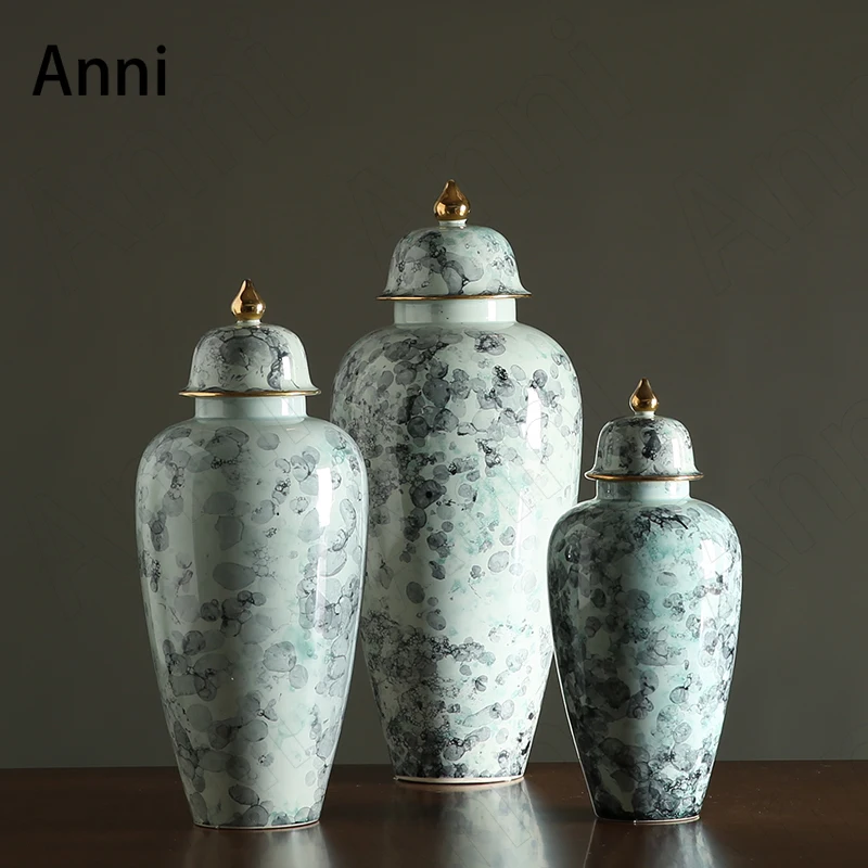 Creative Kiln Change Ceramic Vase Chinese Vintage Golden Stroke Large Countertop Floor Vases Office Desktop Ornaments Home Decor