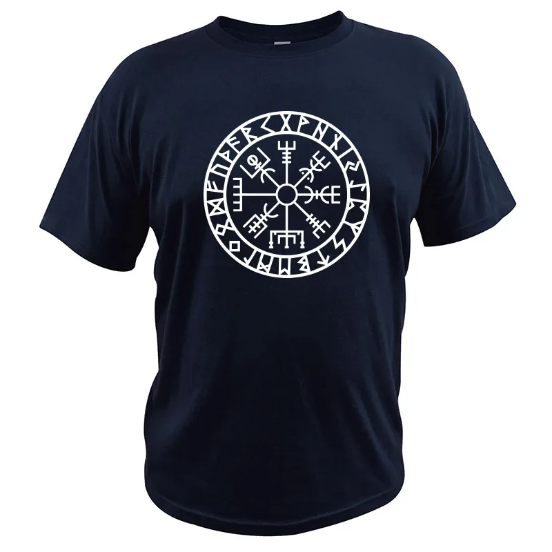 Viking T Shirt Icelandic Vegvisir Compass Rune Amulet T-shirt Casual Crew Neck Camisetas EU Size 100% Cotton Tops