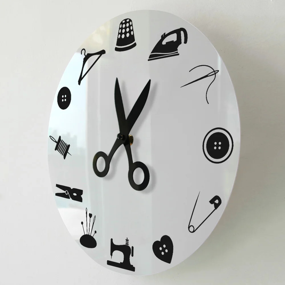 Sewing Tools Scissor Design Wall Clock For Craft Room Fashion Designer Home Décor Timepieces Seamstress Silent Swept Wall Clock