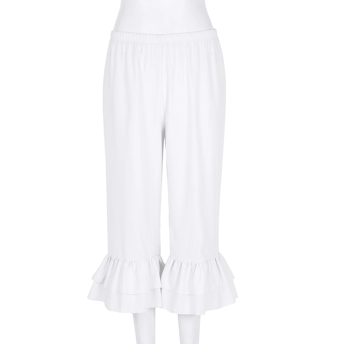 Kobiety Retro Vintage w pasie Ruffles Hem Pantaloons Bloomers epoki wiktoriańskiej kostium kobiety luźne stałe spodnie Flare Casual