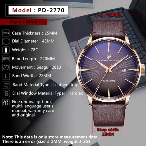 Imagen 2 del producto 2025 nuevos relojes PAGANI DESIGN para hombre, reloj deportivo de moda dorado para hombre, relojes de pulsera mecánicos automáticos, cuero resistente al agua para hombre