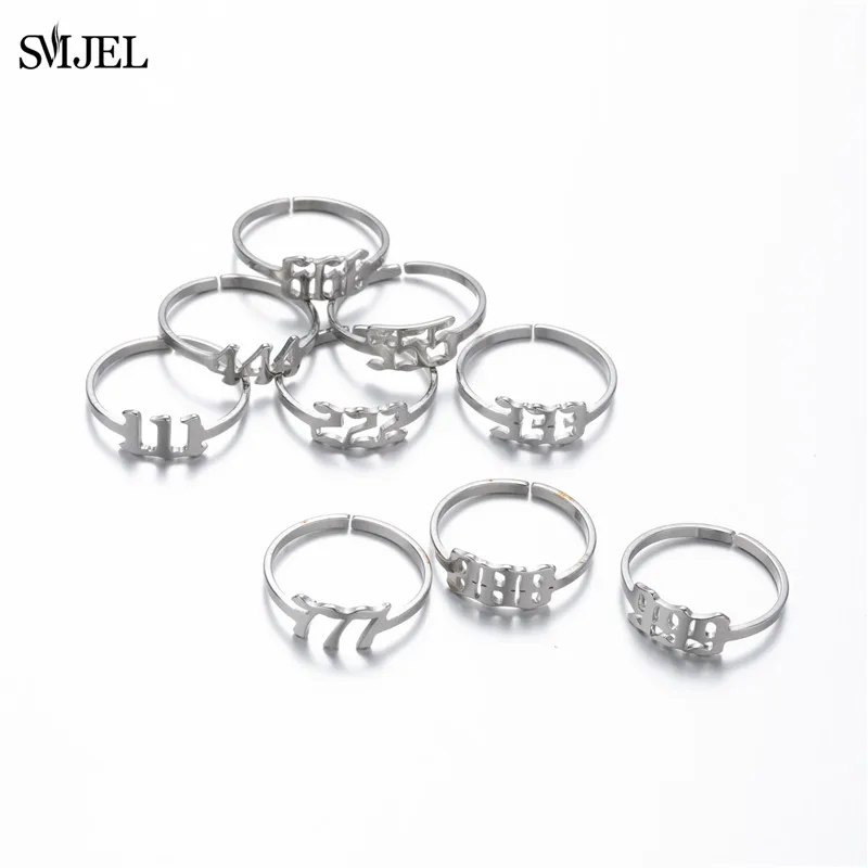 New 111 222 333 444 555 666 777 888 999 Angel Number Rings Women Stainless Steel Number Ring Lucky Protect Valentine's Day Gifts