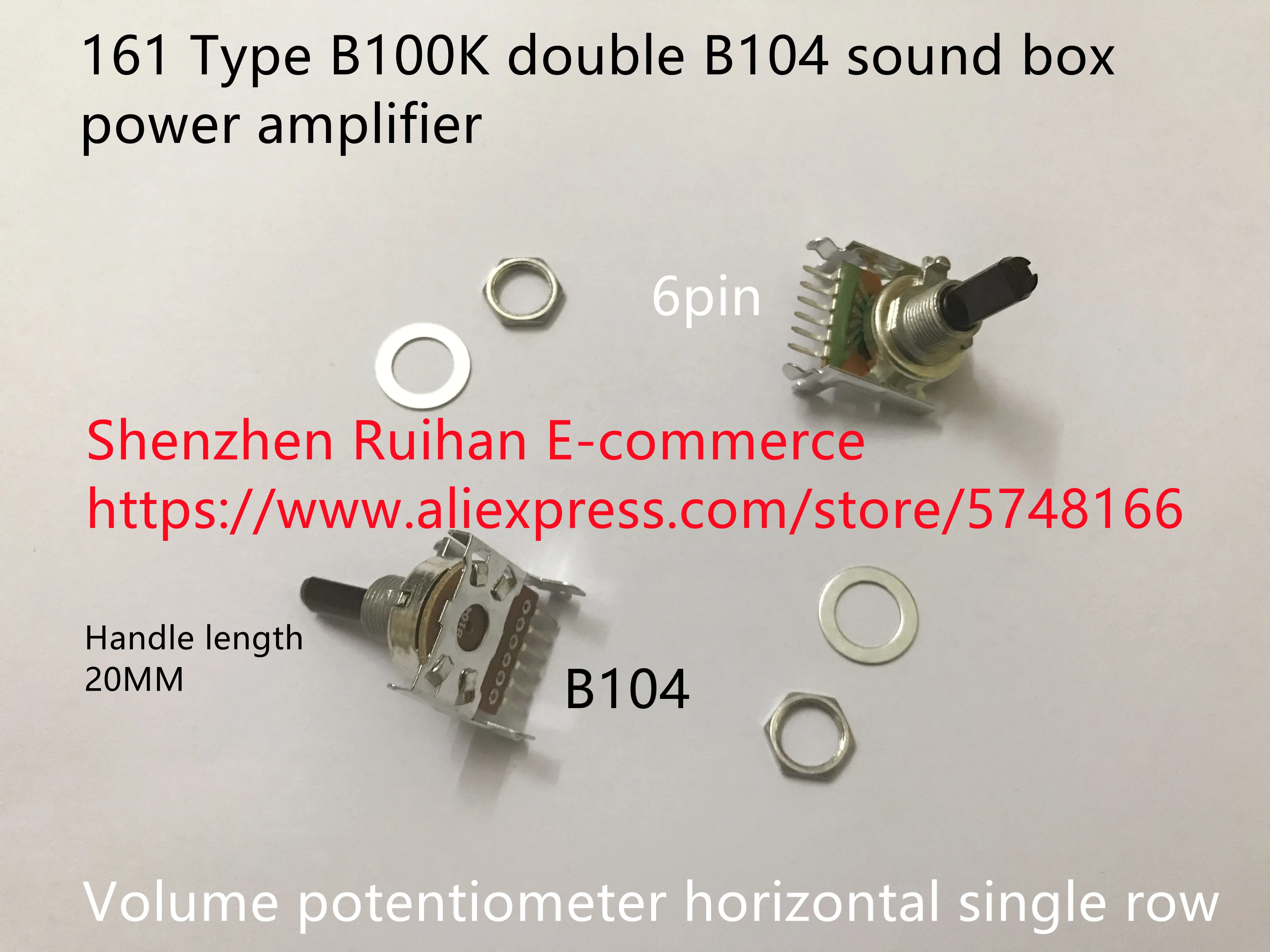 Original new 161 TYPE B100K double B104 sound box power amplifier volume potentiometer horizontal single row 6pin 20MM SWITCH