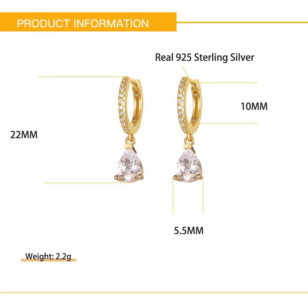 S925 Sterling Silver Waterdrop Lab Diamond Gold Hoop Earrings For Women fashion wedding party jewerly gifts