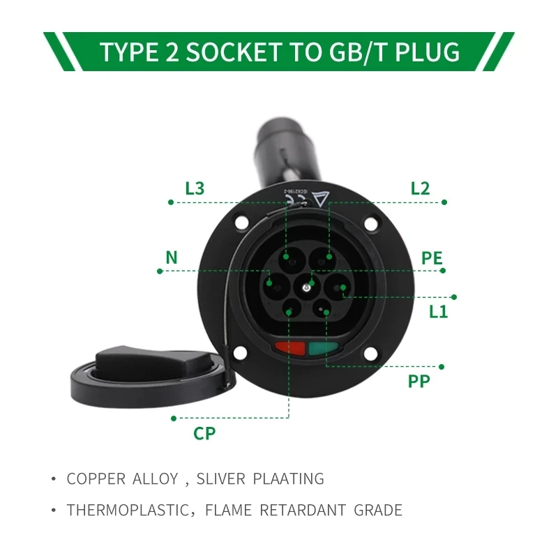 IEC 62196 Type 2 to GB/T EVSE Adapter 32A 3P / This Adapter Use to Charge A GB/T Electric Car On IEC 62196 Type 2 EV Chargers