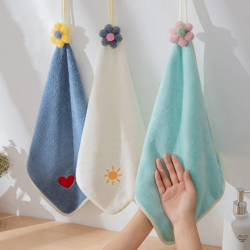 

Coral Fleece Hangable Thicken Towel Cute Absorbent Hand Towels Kitchen Microfiber Dishcloths Cleaning Cloth Rag Handkerchief