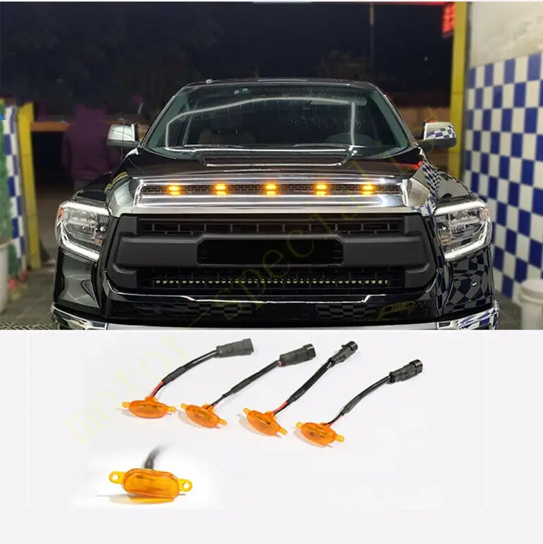 

5pcs LED Car Front Grille LED Amber Light Raptor Style Light Kit Decor W/ Wire Speed For Toyota Tundra 2014-2020