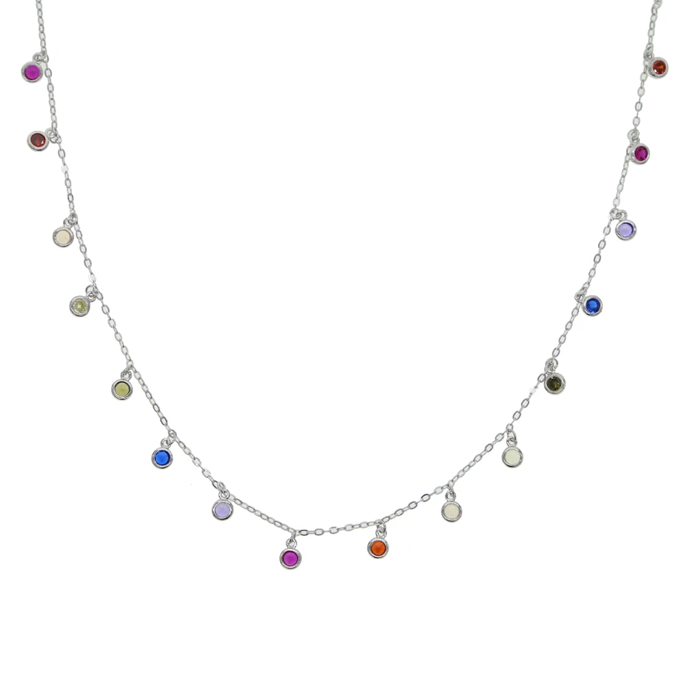 925 Sterling Silver Dainty CZ Round Bezel Drip Chandalier Layering Necklace Gold Filled Delicate Rainbow Cz Choker Jewelry