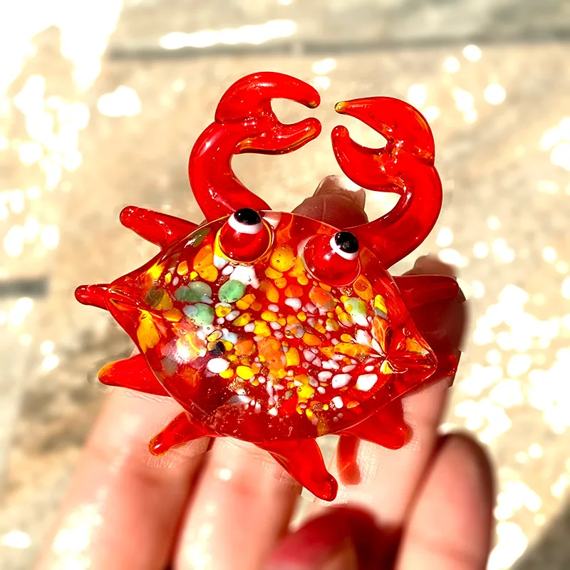 Vivid little crab Glass Figurines Handblown Glass Art Animals Collectible Sculpture Ornaments Creative Christmas Gift For Kids