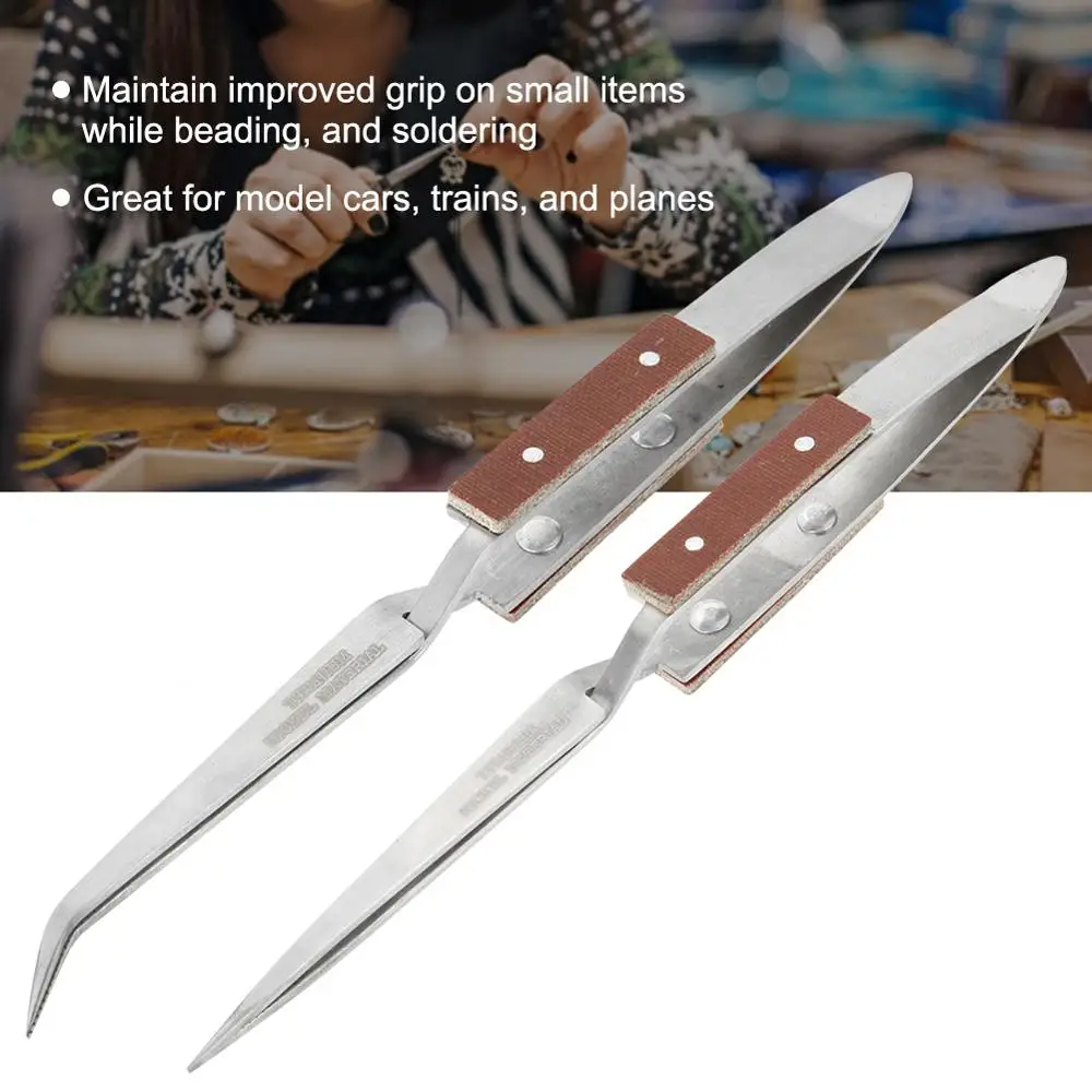 1pc Stainless Steel Self Lock Tweezer Curved/Straight Tip Tweezer Jewelry Soldering Weld Making Process Tool for Jeweler