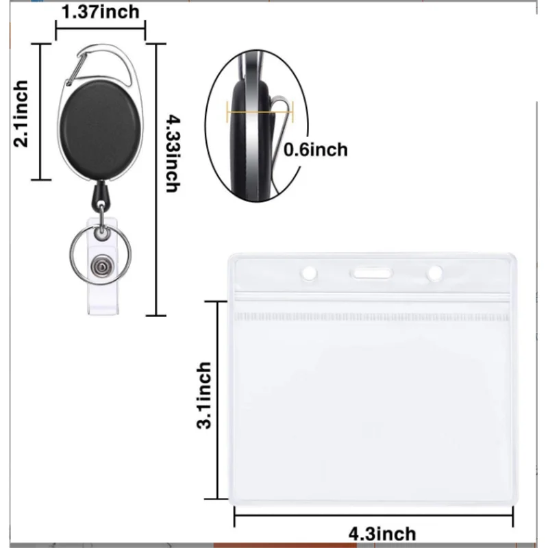 Portatarjetas de trabajo transparente con correa para el cuello, Clip retráctil, carrete de insignia, funda de tarjeta de empleado, cordón de