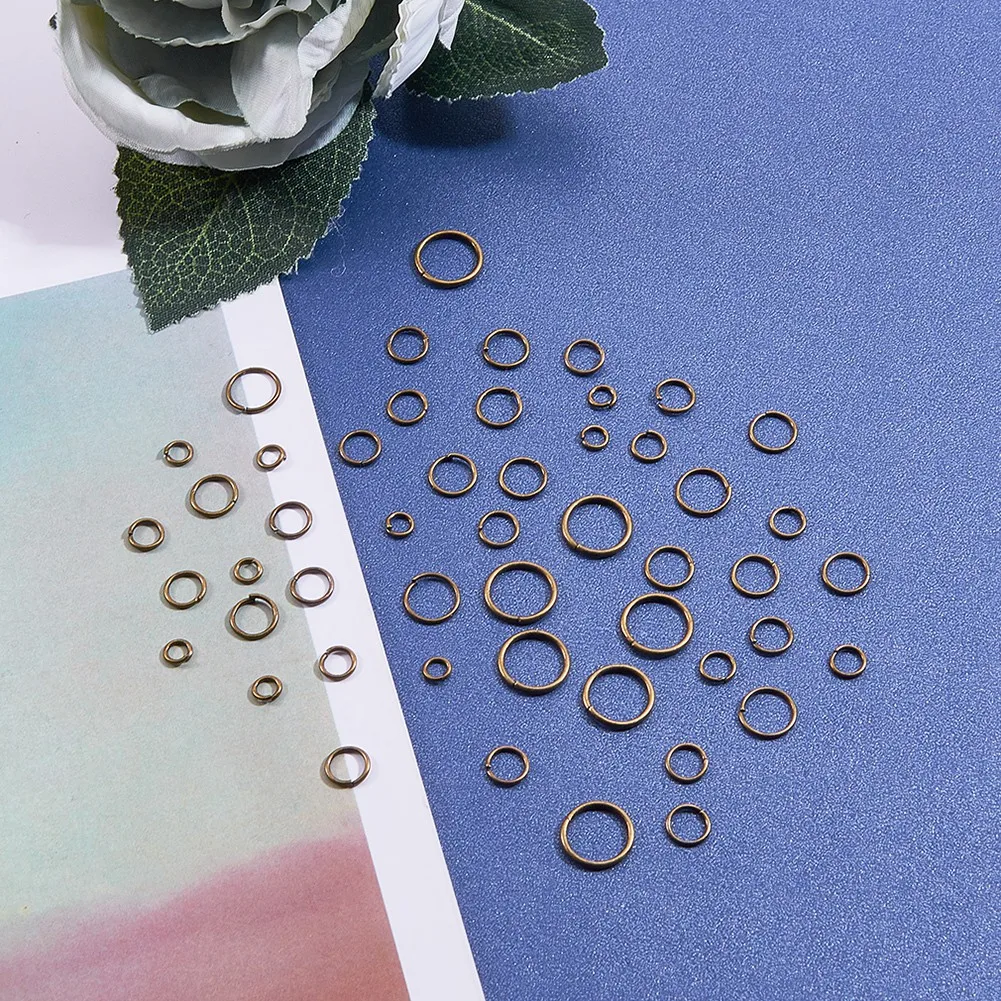 About 1000pcs/box Iron Jump Rings Mixed Size Close but Unsoldered Antique Bronze Split Rings Connectors For Jewelry Making