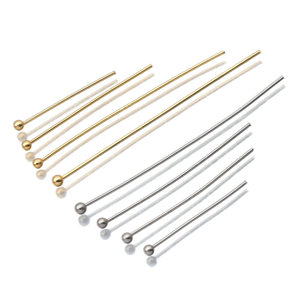 

50pcs/lot Stainless Steel Gold Plated Length 20 25 30 35 40mm Bead Ball Head Pins Accessories for DIY Earrings Jewelry Making