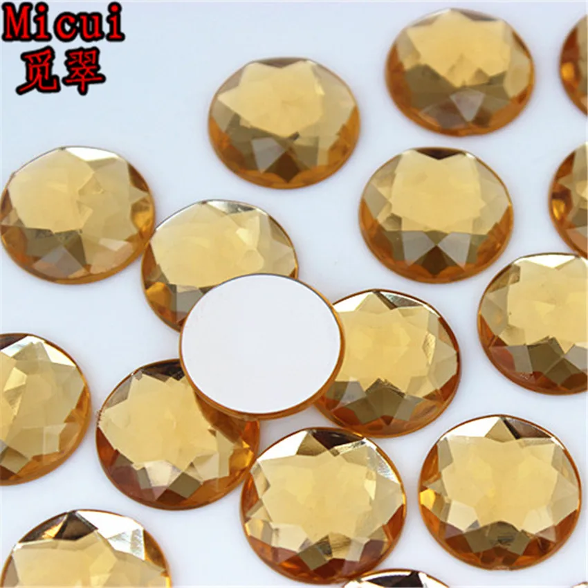 Micui 30pcs 18mm Round Chamfer Crystals Acrylic Rhinestones Flatback Glue On Gems Strass Stone For Clothes Dress Craft MC158