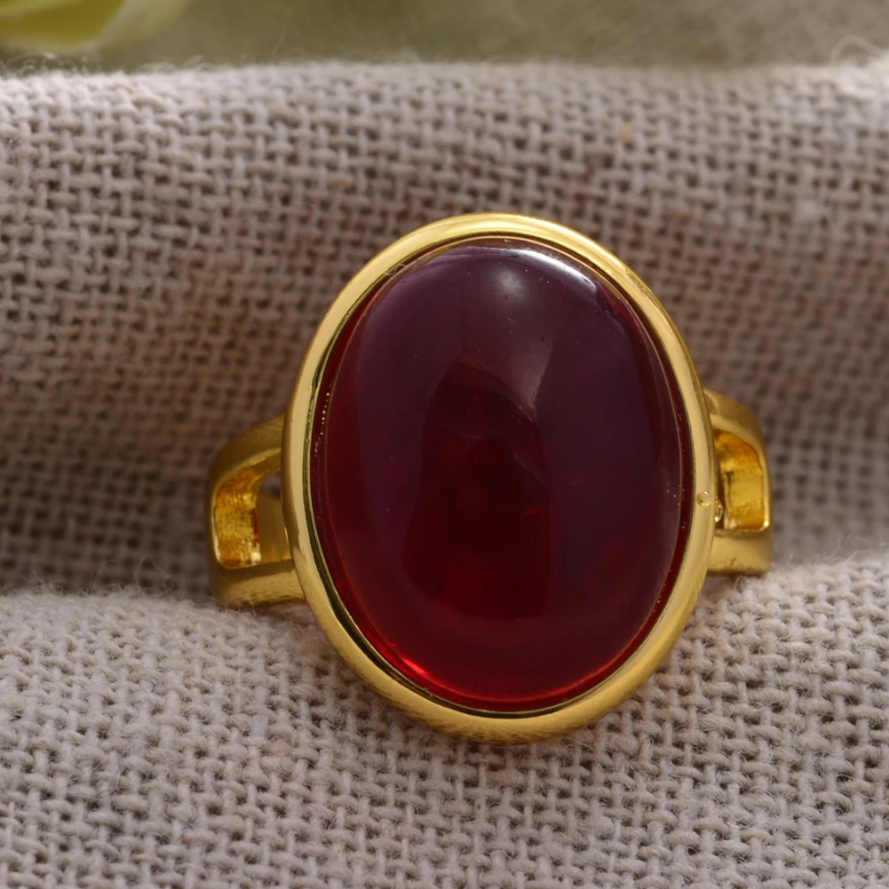 New Arrival Trendy Yellow Gold Color Red Agate Stone Ladies Ring Original Jewelry For Women Birthday Gifts Never Fade