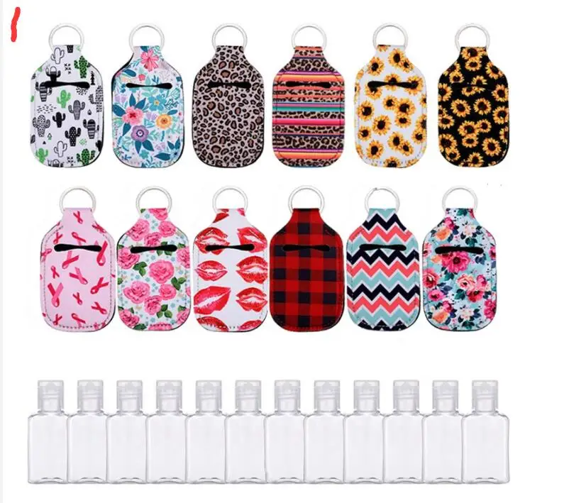 90 Kind Style Portable Refillable Empty Travel Bottles with Keychain Holder Keychain Bottle Container with Flip Caps