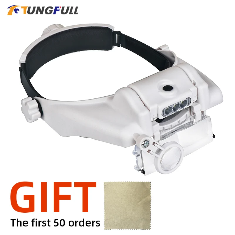 Head-Mounted Illuminating Magnifier Glasses magnifier with LED light Headband magnifying glass For Jeweler Loupe Craft