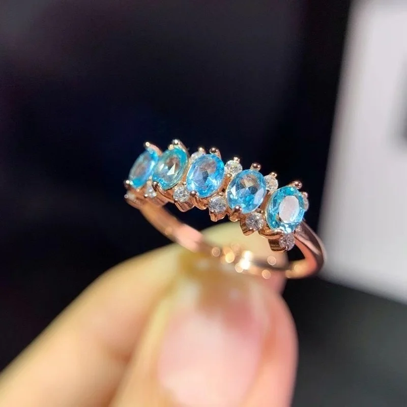 Jewelry Fashion ApatiteRing for Young Girl Natural Apatite Silver Ring Elegant 925 Silver Gemstone Ring