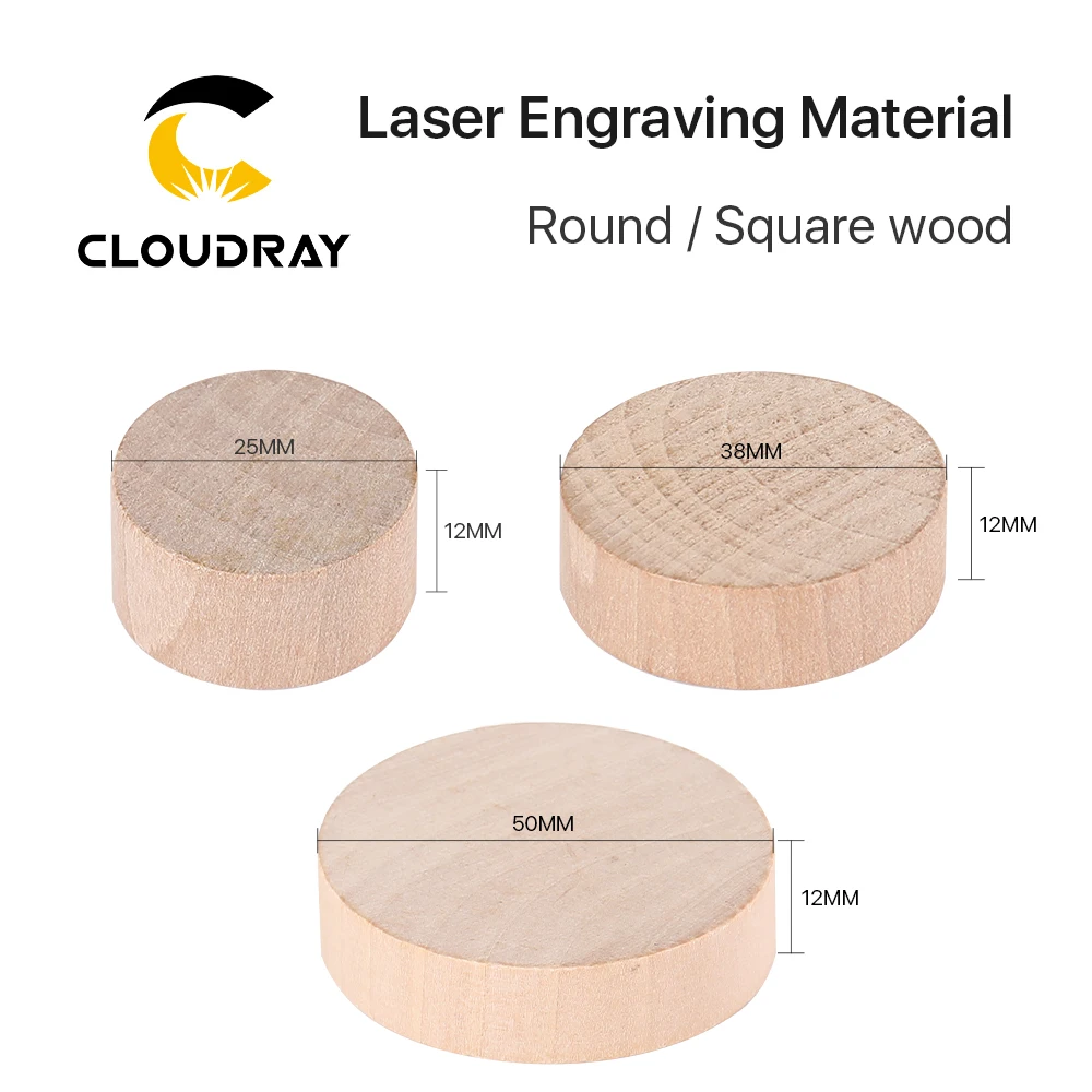 Cloudray 10pcs Round/Square Wood Laser Engtaving Material DIY Parts for Co2 Laser Marking & Engraving Machine