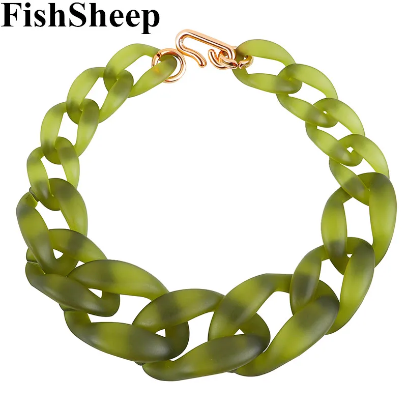 FishSheep nowy matowy oliwkowy akrylowy Choker naszyjnik dla kobiet żywica duży masywny łańcuszek wisiorek naszyjniki 2021 modny jubiler