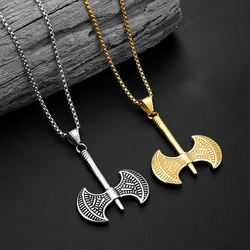 classic Double-sided Rune and Crow Slavic Amulet Pendant Viking Odin Handle Ares Axe Pendant Necklace For Boy brother Trend gift