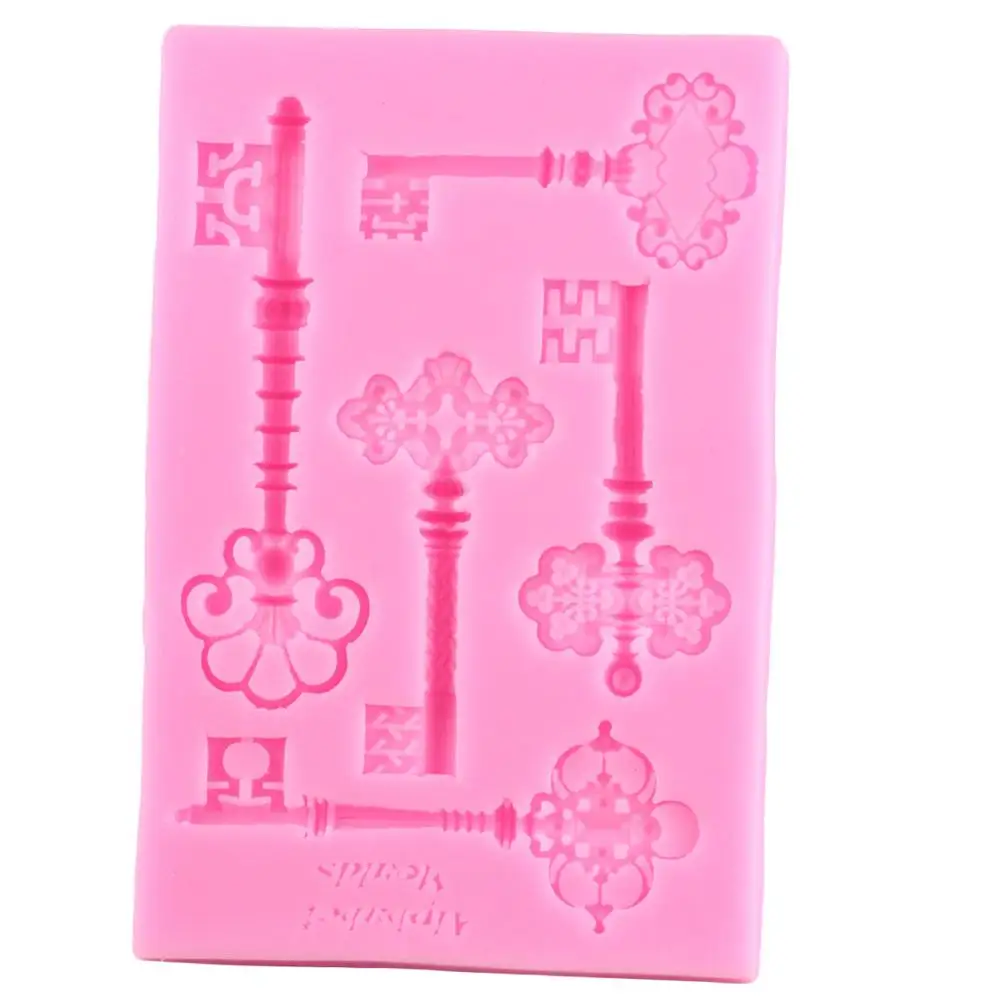 3D Vintage Key Frame Silicone Mould Cupcake Topper Fondant Cake Decorating Tools Candy Clay Chocolate Gumpaste Moulds